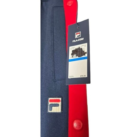 FILA Vintage Snap Track Pants – Navy & Red Striped Retro Athletic Style - Picture 3 of 8